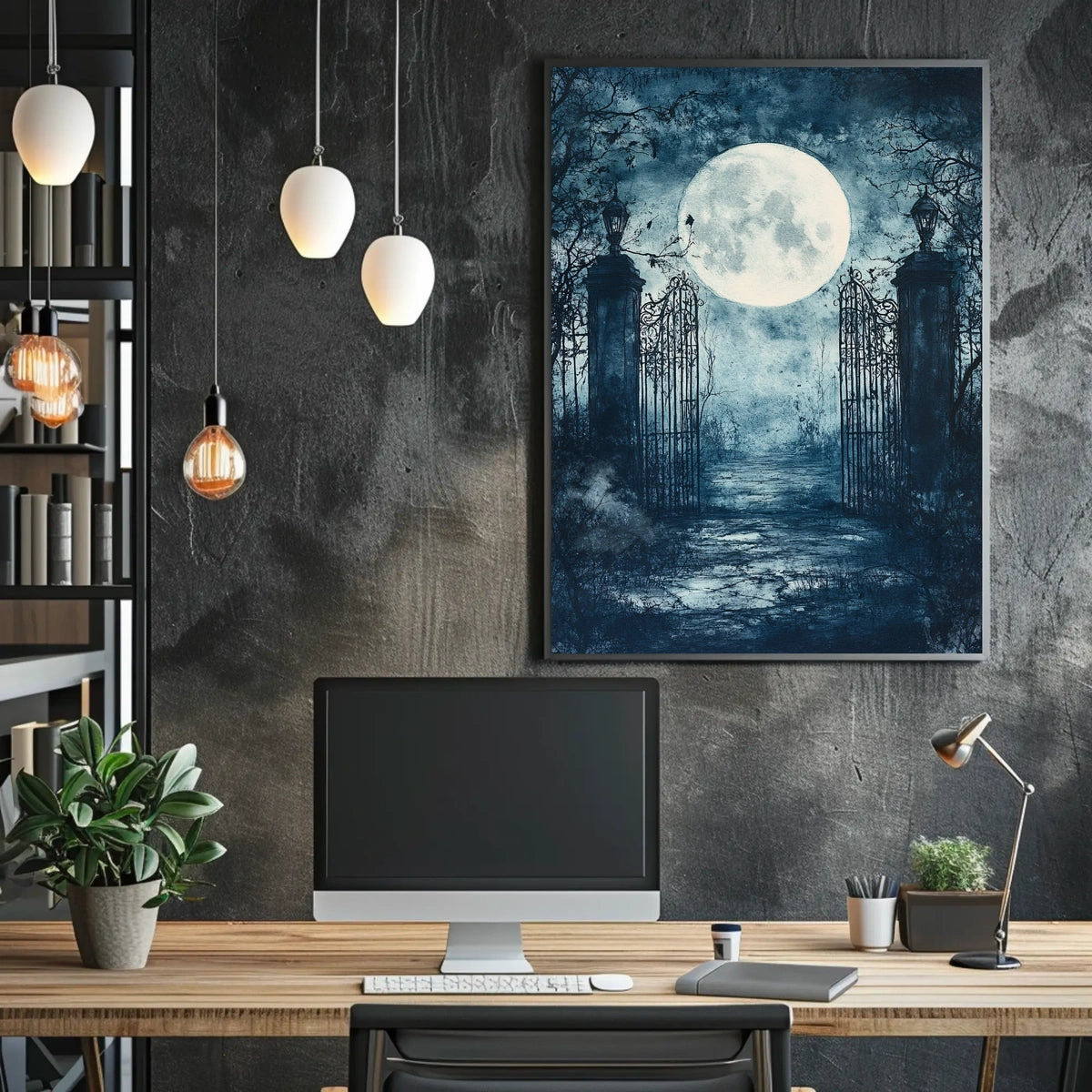 Mysterious Moonlit Gate Scene Artistic Poster