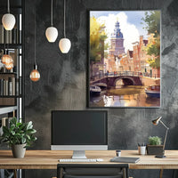 Amsterdam Canal Bridge Watercolor Poster: European Charm