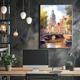 Amsterdam Canal Bridge Watercolor Poster: European Charm