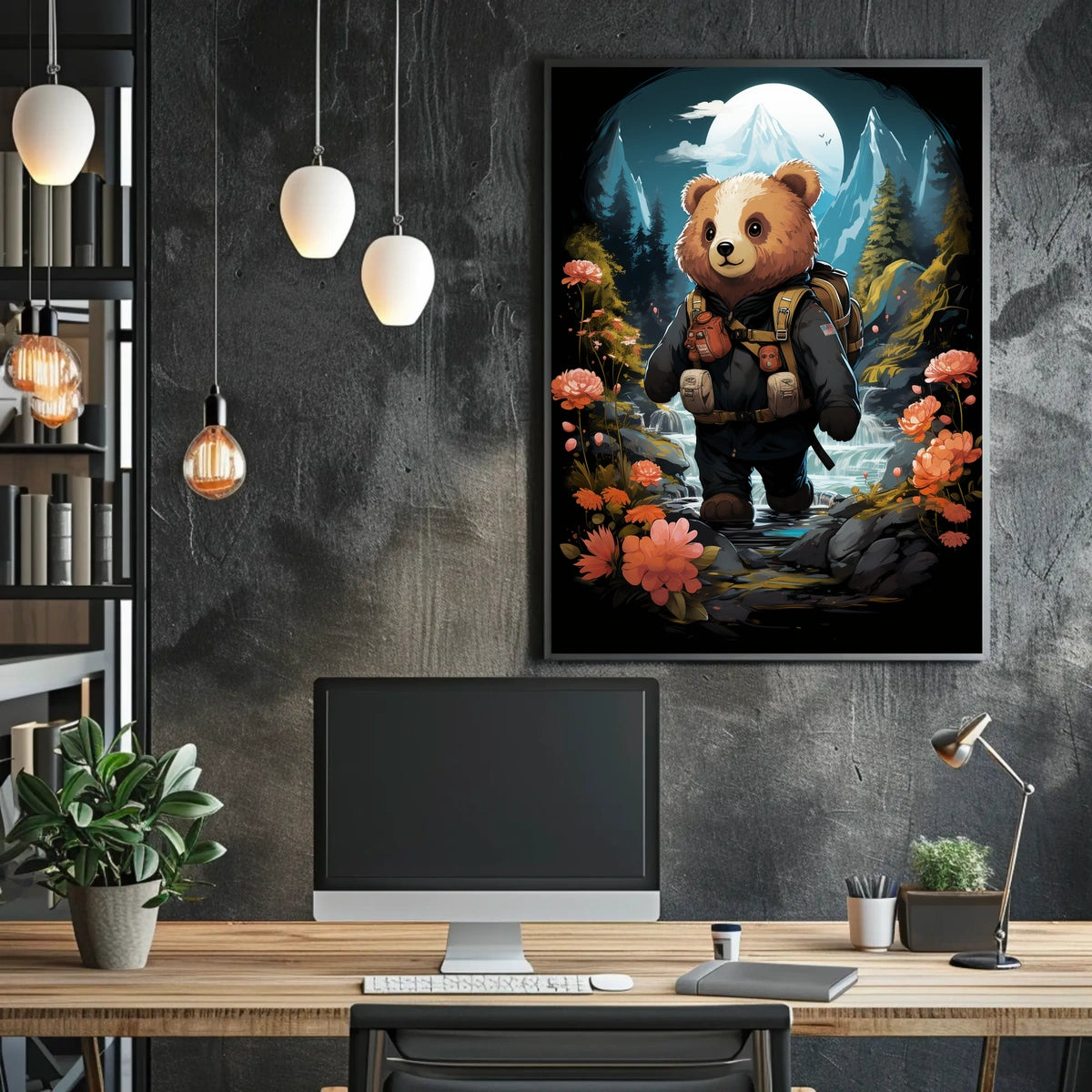 Bear's Moonlit Adventure in a National Park Poster