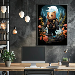 Bear's Moonlit Adventure in a National Park Poster