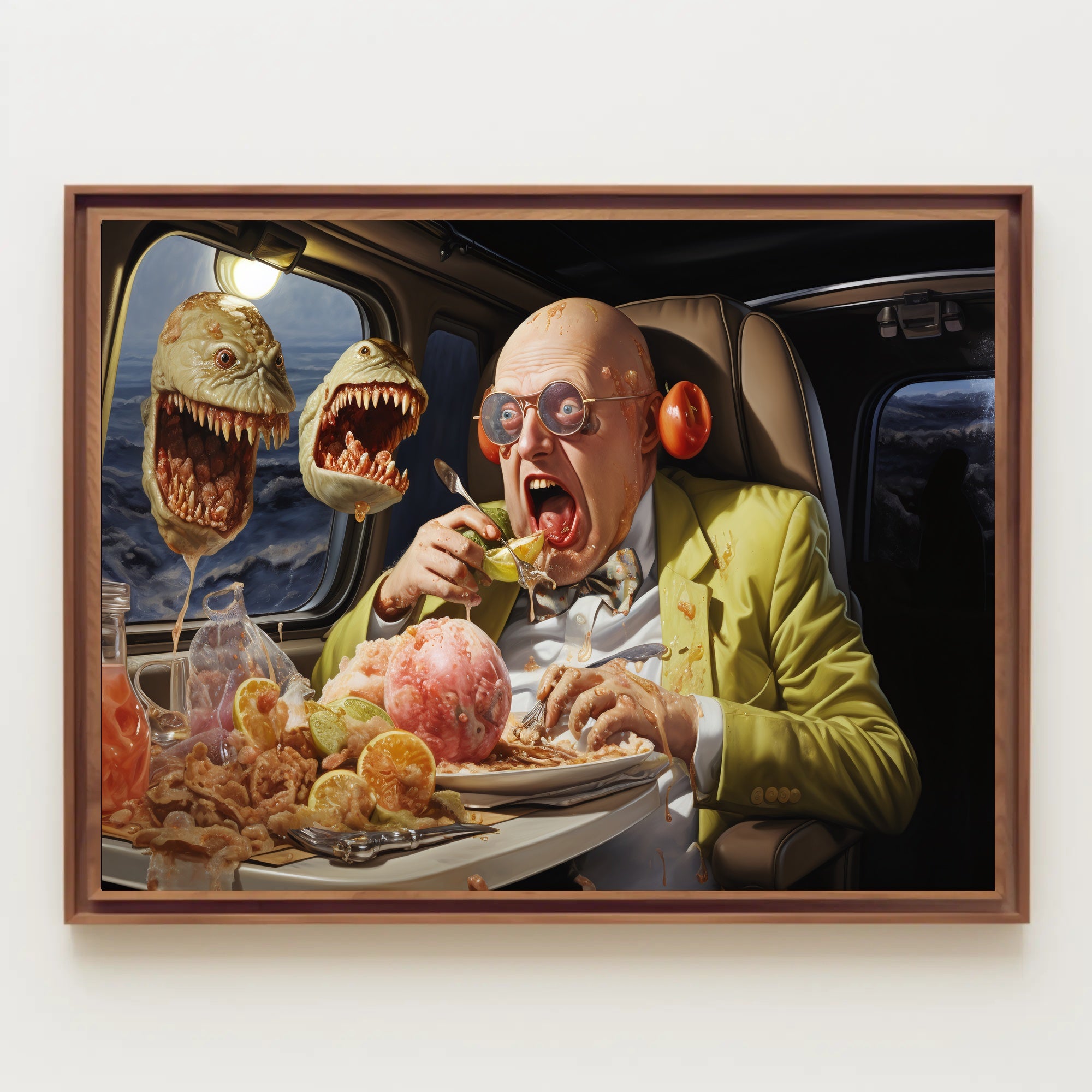 Surreal Dining Scene in a Plane - Artistic Poster
