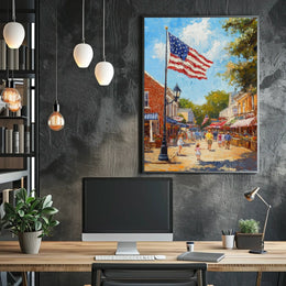 Classic American Town Square Scene Main Street Poster