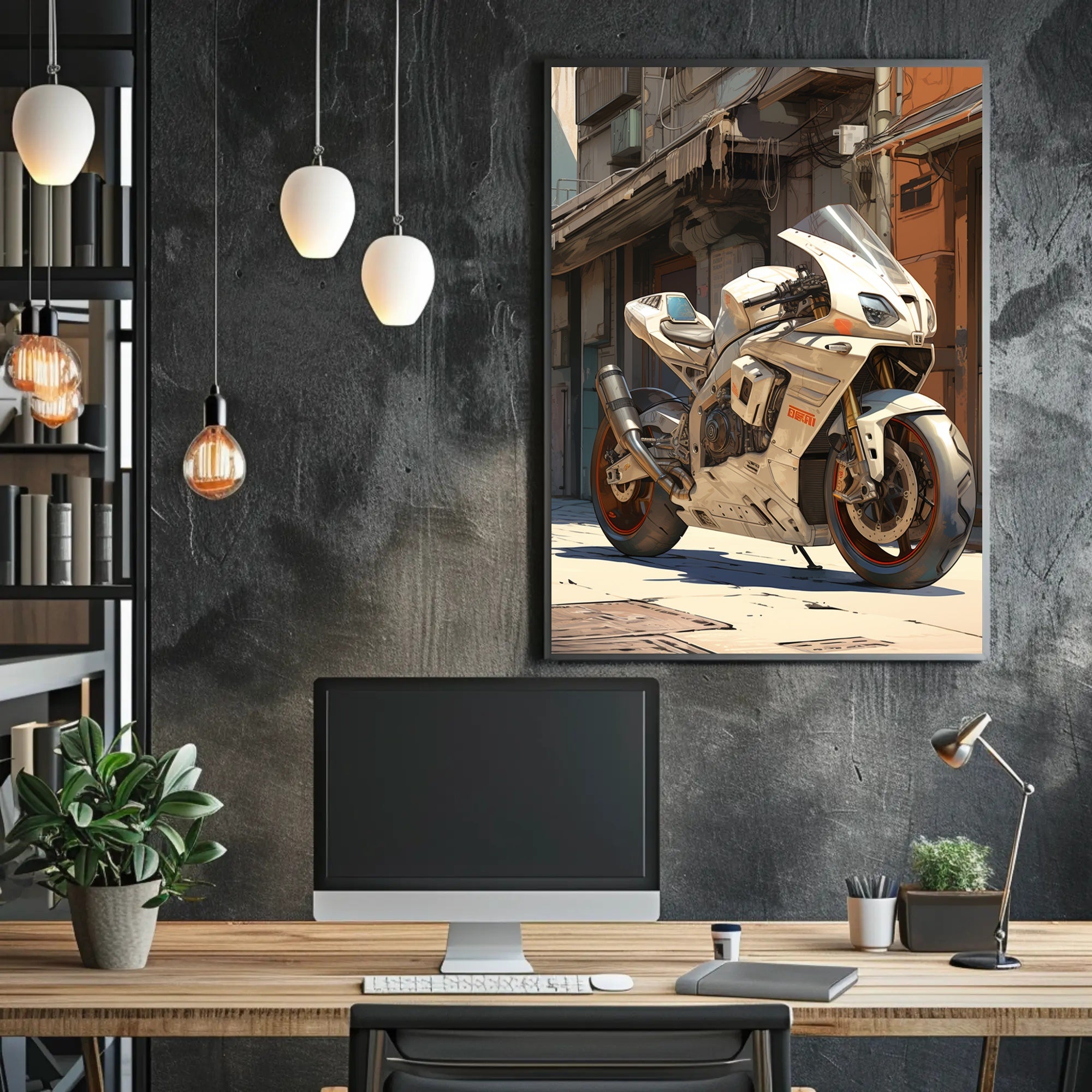 Futuristic Motorcycle In Urban Alley Poster PosterGoat