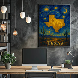 Texas Starry Night: Golden State Abstract or Artistic Poster