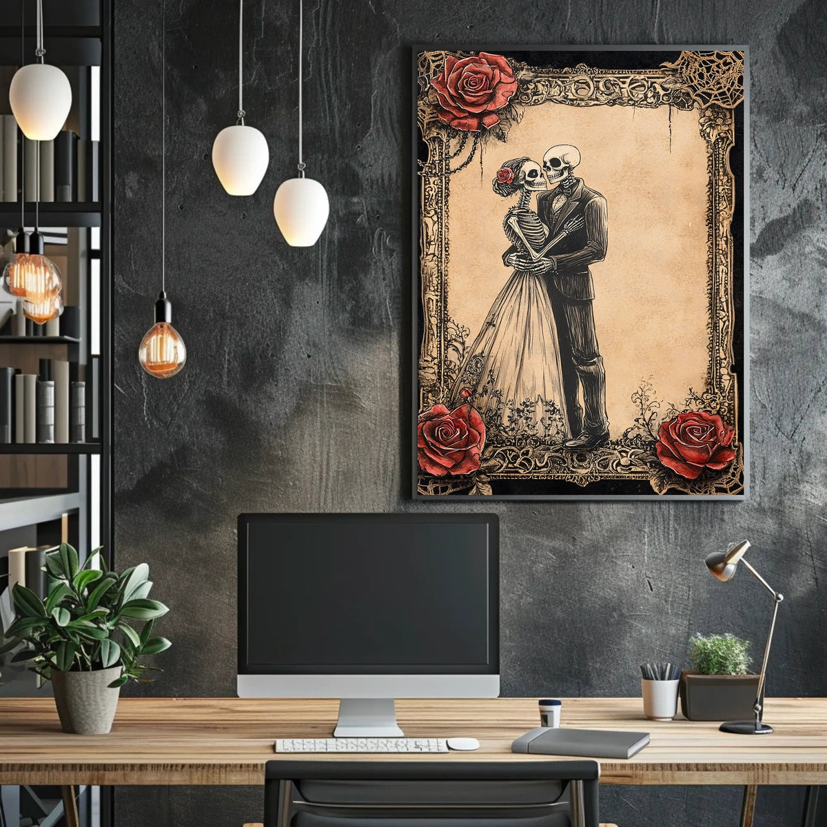 Elegant Skeletal Couple Victorian Gothic Artistic Poster