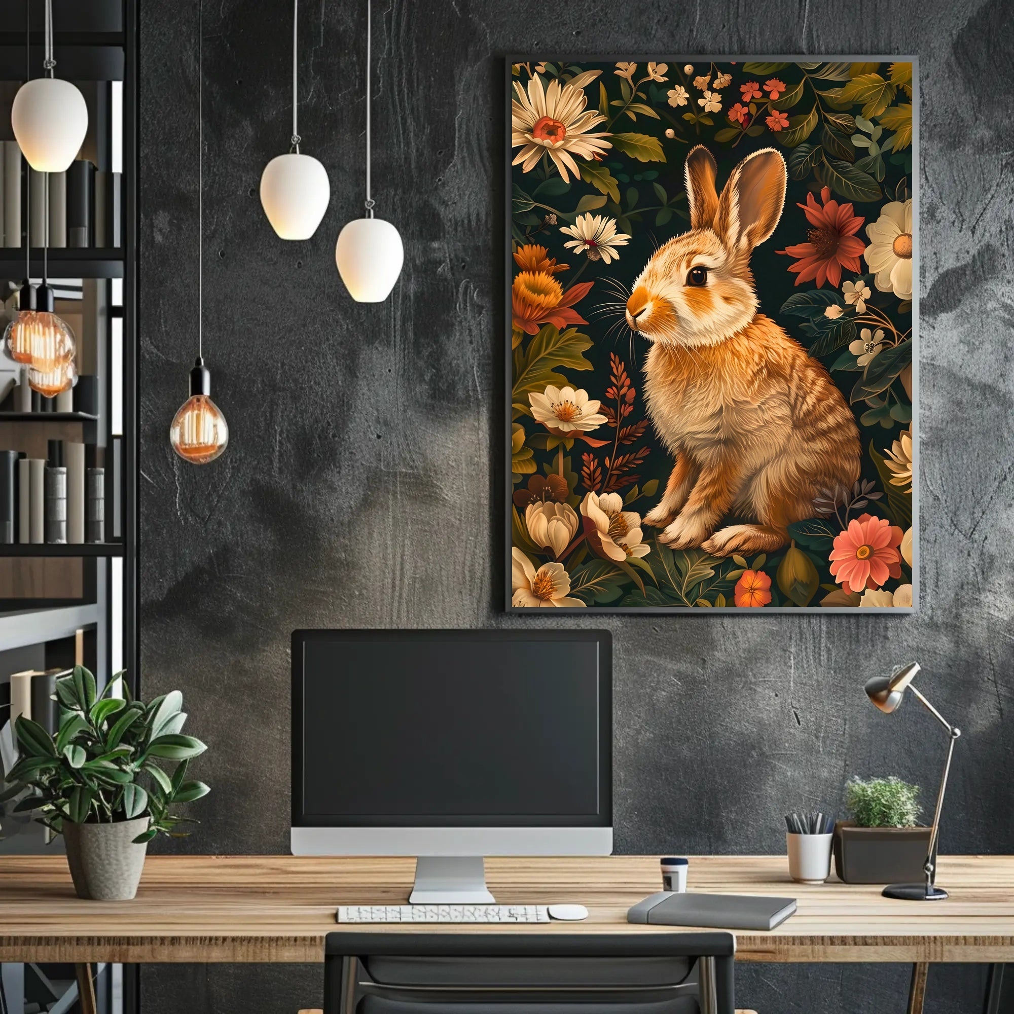 Floral Rabbit Portrait Wall Art Print