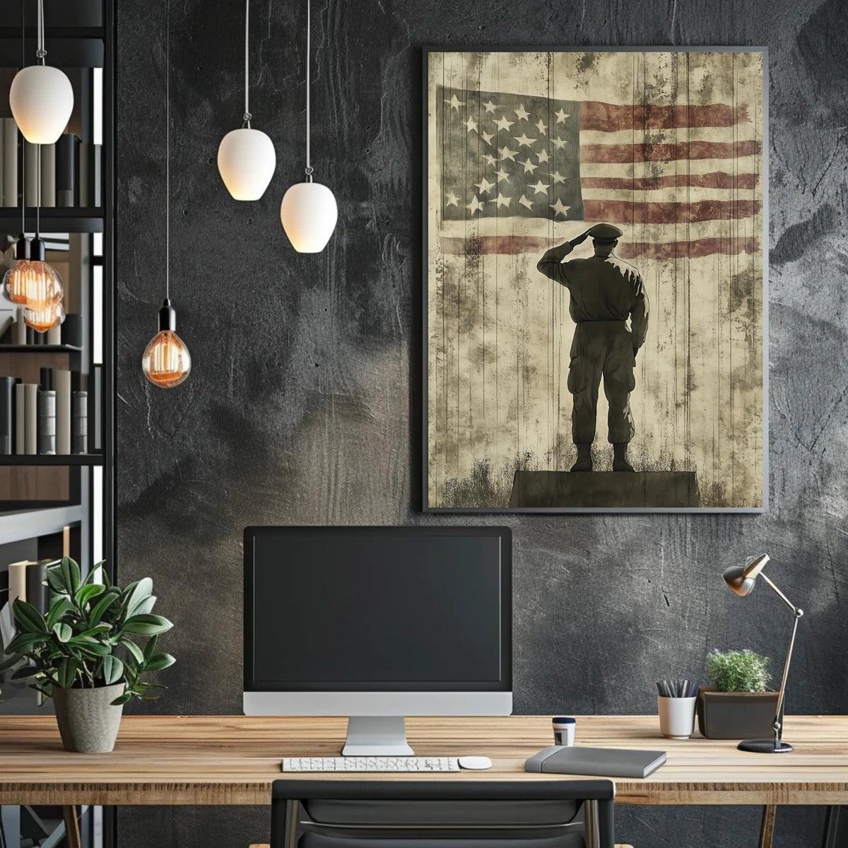 Veteran Saluting Portrait of Americana Home Decor Poster