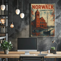 Norwalk Waterfront Vintage Scene Urban Cityscape Poster