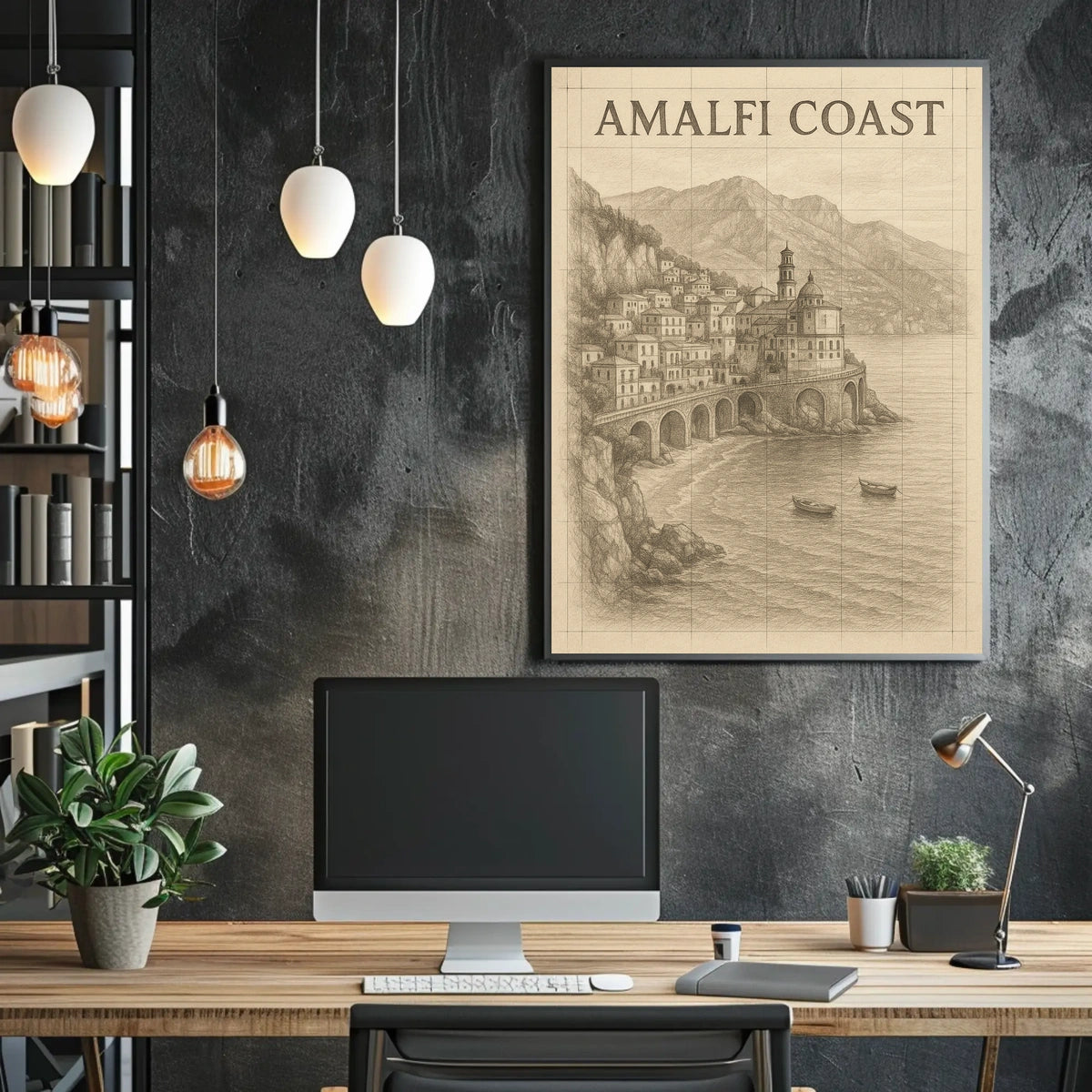 Amalfi Coast Illustration Poster Wall Art 18x24 Print
