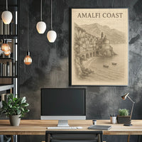 Amalfi Coast Illustration Poster Wall Art 18x24 Print