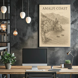 Amalfi Coast Illustration Poster Wall Art 18x24 Print