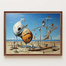 Surreal Desert Landscape with Futuristic Sculptures - Artistic Poster