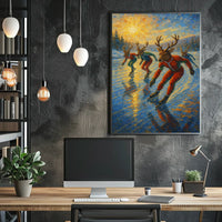 Whimsical Reindeer Ice Skating Artistic Poster