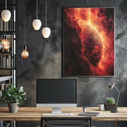 Cosmic Majesty: Fiery Planet in Nebula Poster PosterGoat