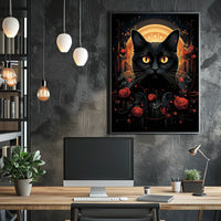 Stylized Black Cat in Ornate Mystical Animal Poster