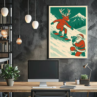 Whimsical Reindeer Snowboarding Vintage Holiday Poster