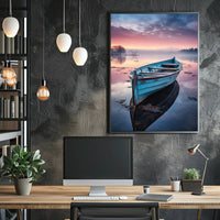 Solitary Wooden Boat on Serene Lake - Artistic Poster