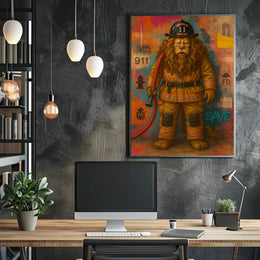 Firefighter Lion Artwork for Dramatic Animal Poster