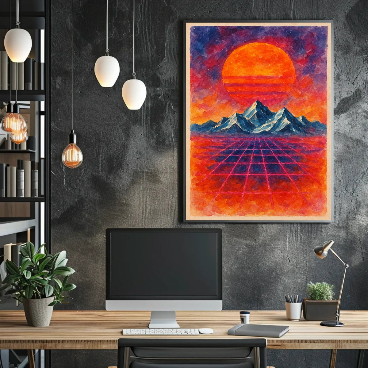 Futuristic Retro Landscape Art: Abstract or Artistic Poster