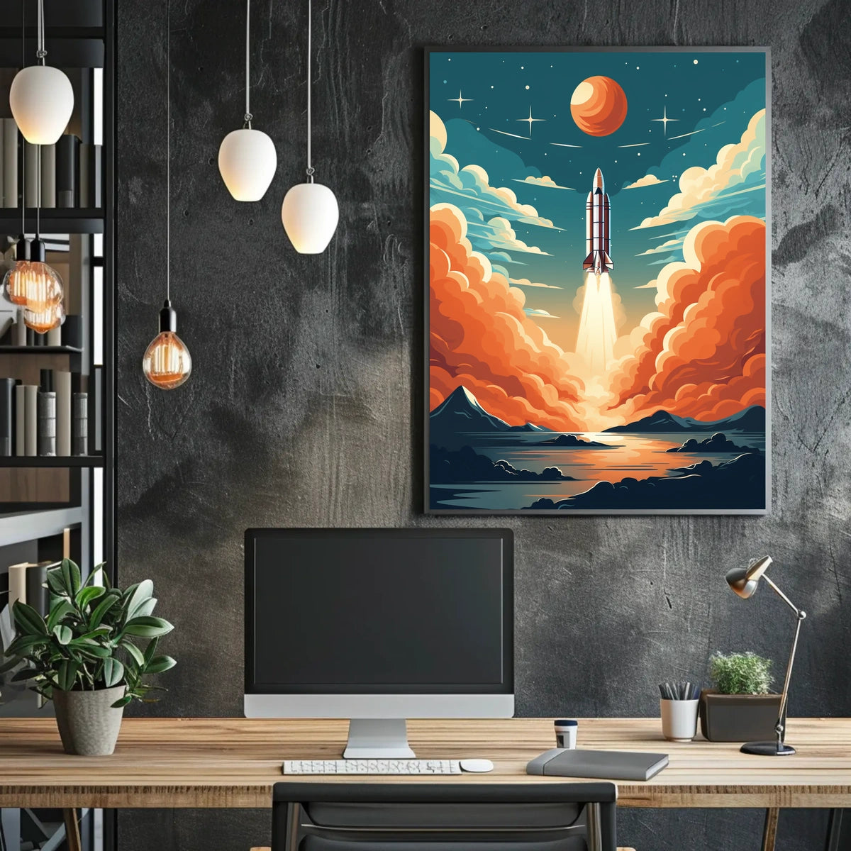 Rocket Launch Against Cosmic Backdrop Space or Astronomy Poster