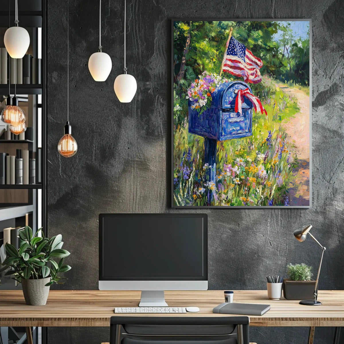 Blue Mailbox With Patriotic Ribbons Outdoor Garden Poster