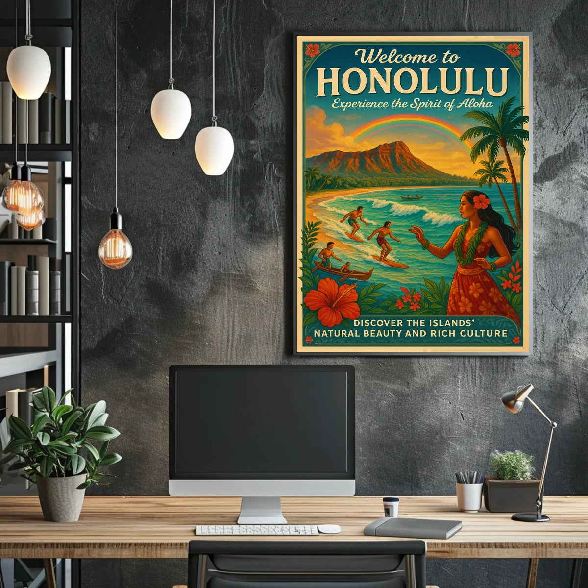 Honolulu Vintage Travel Poster Surf, Sun, Aloha Vibes