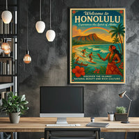 Honolulu Vintage Travel Poster Surf, Sun, Aloha Vibes