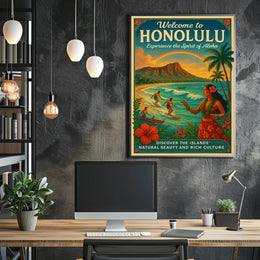 Honolulu Vintage Travel Poster Surf, Sun, Aloha Vibes