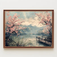 Serene Cherry Blossom Lake: Japanese Impressionist Poster