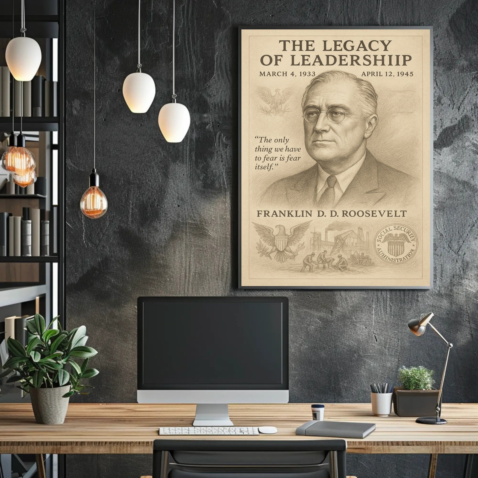 Franklin D Roosevelt 32nd President Sketch Poster Art Print PosterGoat