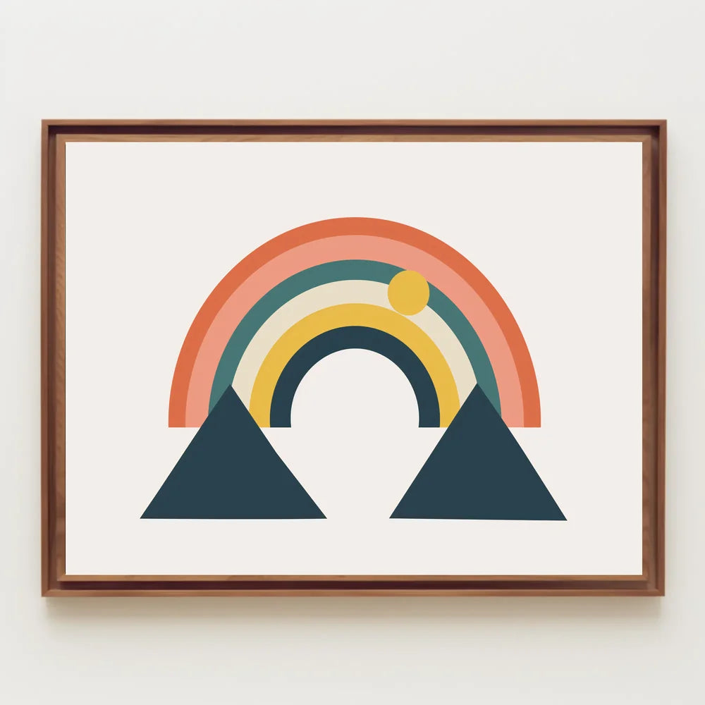 Abstract Rainbow and Geometric Mountains Art Poster