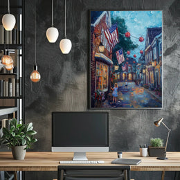 small town American street during 4th of July Poster