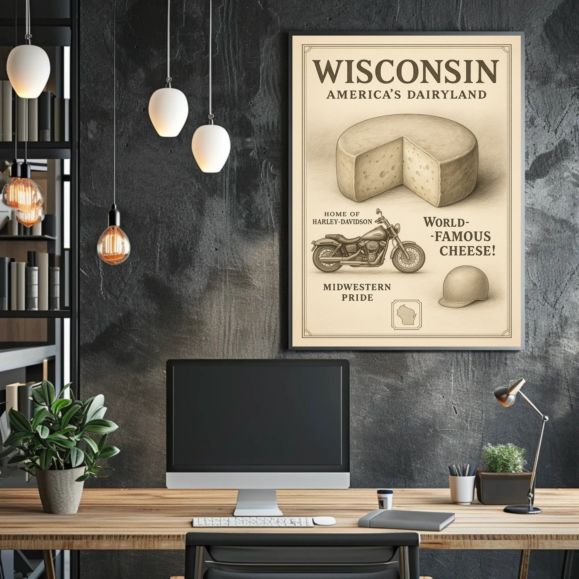 Wisconsin's Vintage Motorcycle and Cheese Cultural or Heritage Poster