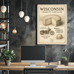 Wisconsin's Vintage Motorcycle and Cheese Cultural or Heritage Poster