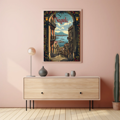 Napoli Italy Coastline Street View Travel Poster