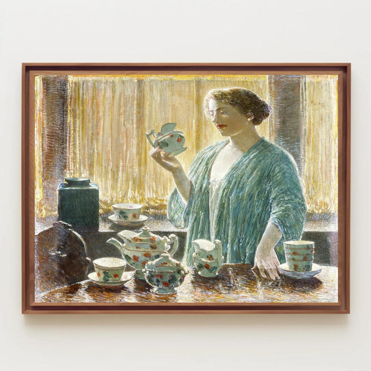 Serene Domestic Scene in Blue Robe Artistic Poster