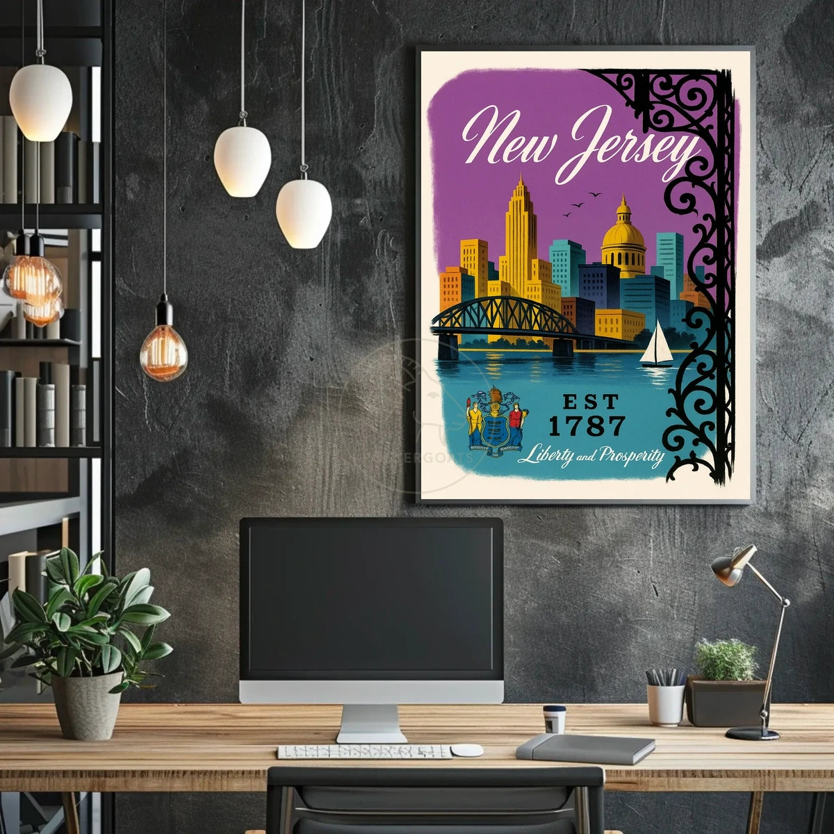 New Jersey Cityscape with Sailboat Urban or Cityscape Poster