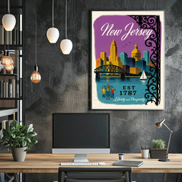 New Jersey Cityscape with Sailboat Urban or Cityscape Poster