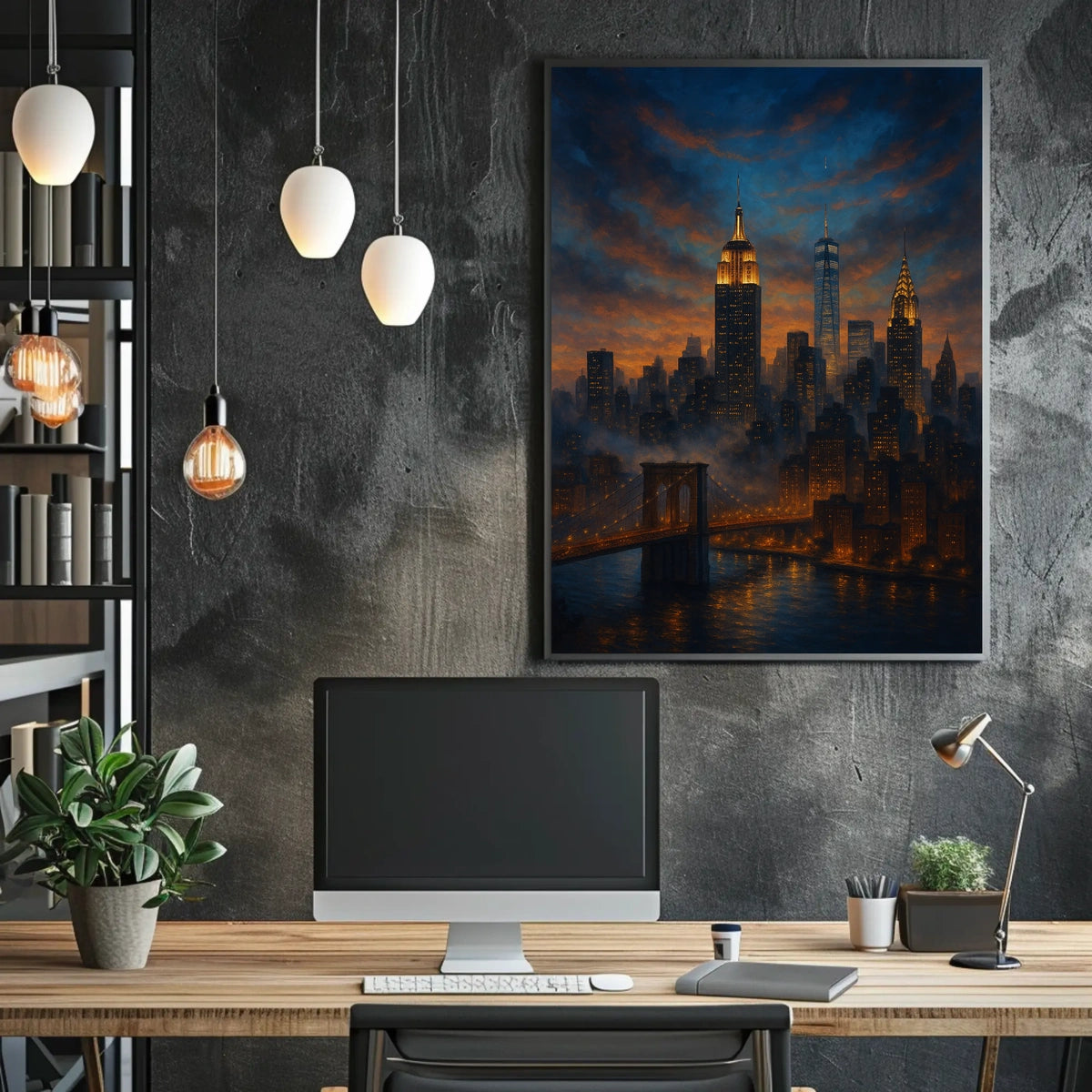 New York City Twilight Skyline Poster Modern Wall Art
