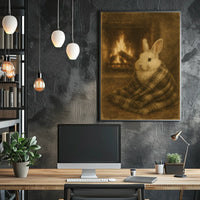 Cozy Fireside Bunny Poster