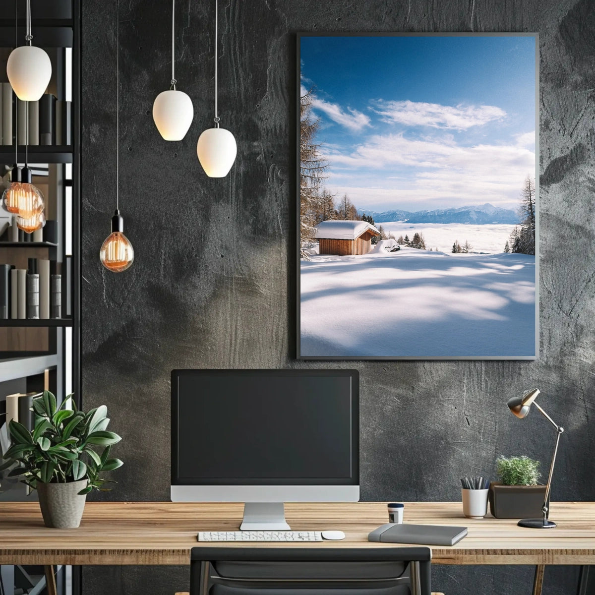 Serene Snowy Cabin Landscape National Park Poster