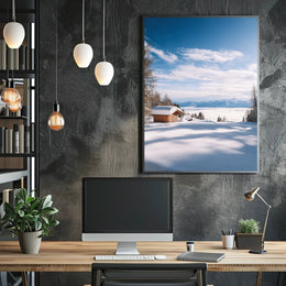 Serene Snowy Cabin Landscape National Park Poster