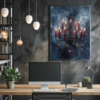 Gothic Chandelier with Skulls Abstract Poster
