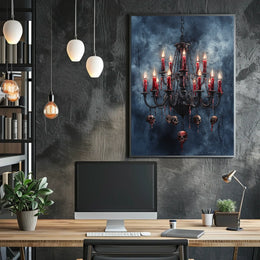Gothic Chandelier with Skulls Abstract Poster