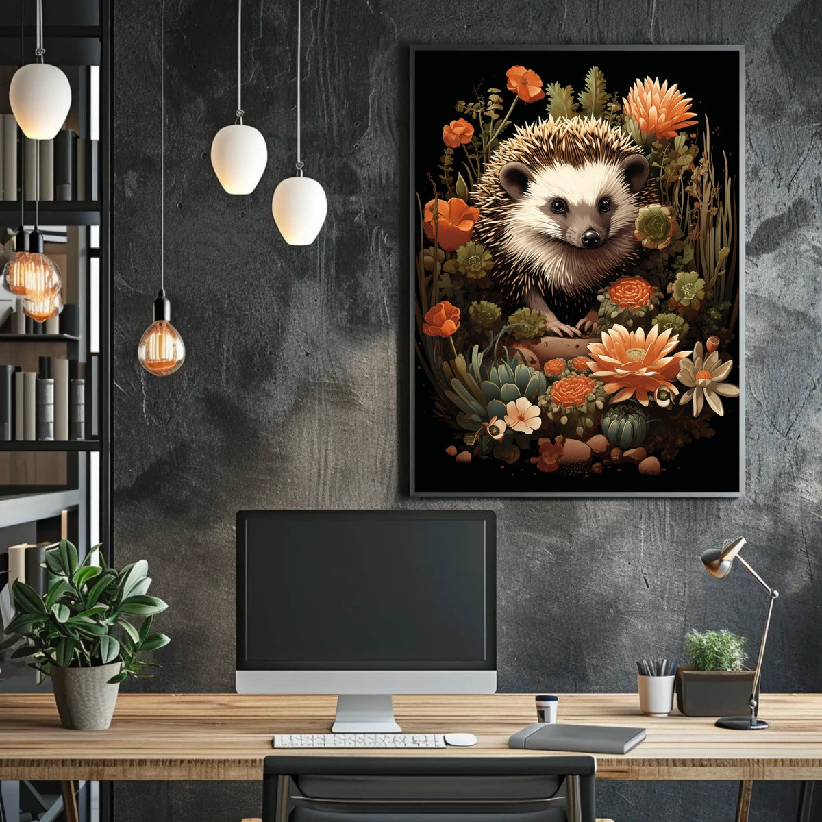 Hedgehog in Bloom: Enchanting Nature Art Poster