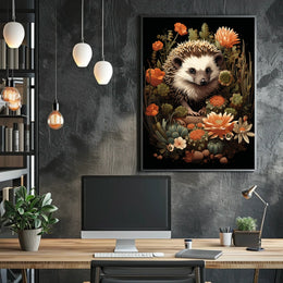 Hedgehog in Bloom: Enchanting Nature Art Poster