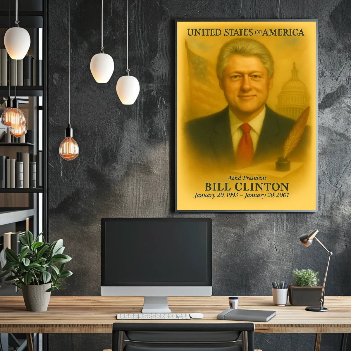 Bill Clinton 42nd President of the United States Vintage Watercolor Poster