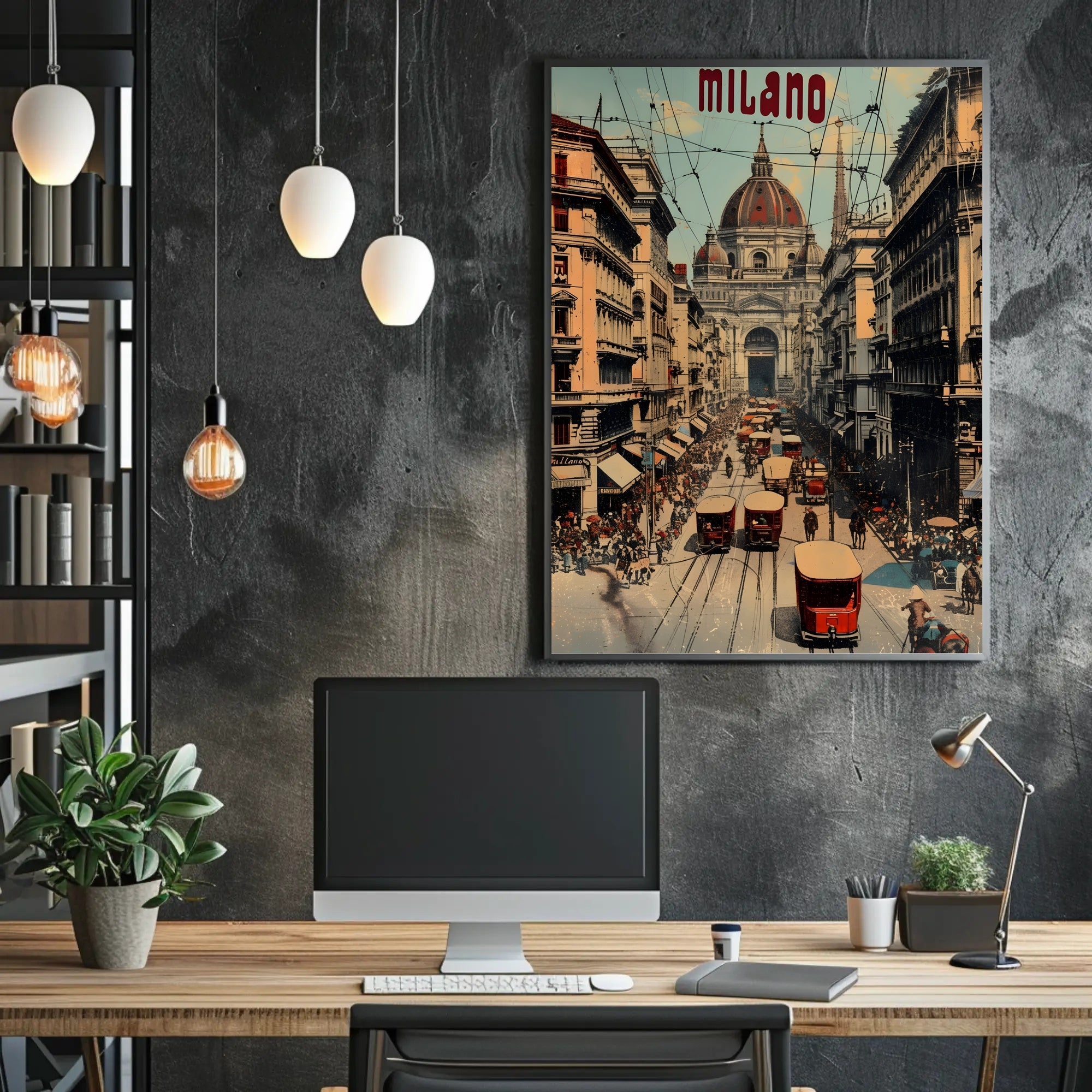 Bustling Milan Street Scene, Vintage Italian Cityscape Poster