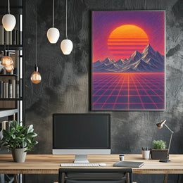 Retro-Futuristic Synthwave Scene Futuristic Sci-Fi Poster